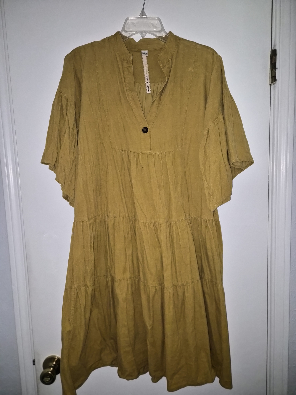 Uncle Frank Mustard Yellow Tiered Button-Front Dress